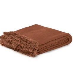 Couvre-lit en lin finitions frangées rouge 250x250cm