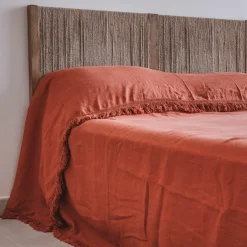 Couvre-lit en lin finitions frangées rouge 250x250cm