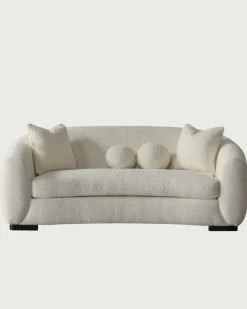 Curve - Canapé arrondi 3 places en tissu bouclé cream