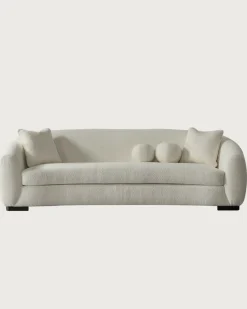 Curve - Canapé arrondi 3 places en tissu bouclé cream