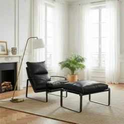 Damo black pouf Leather Noir - 68x46x35 cm