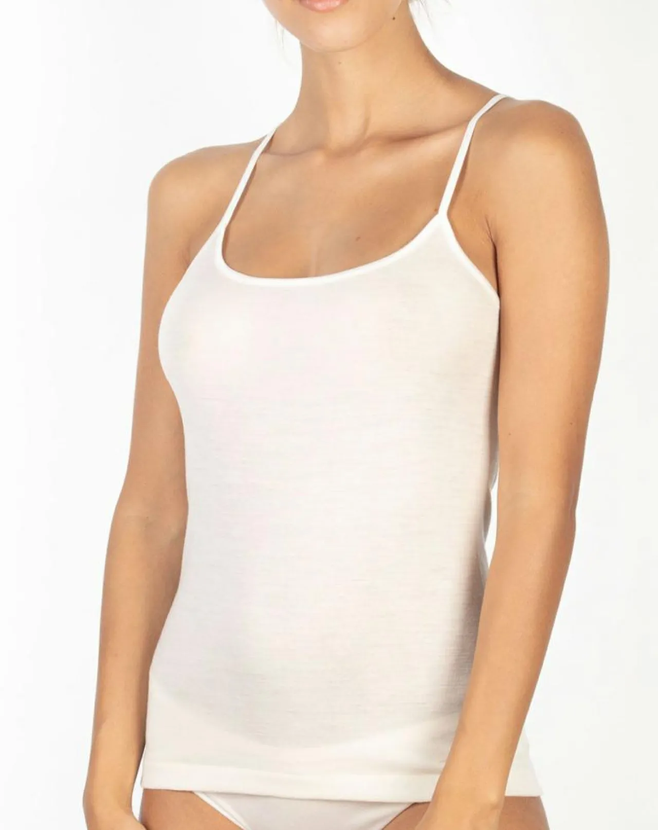 Débardeur bord satin en Laine & Soie ivoire