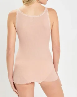 Débardeur bretelles fines contours dentelle rose