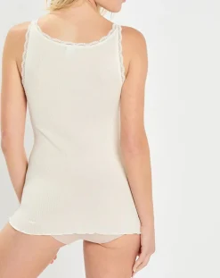 Débardeur bretelles fines contours dentelle blanc
