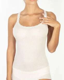 Débardeur fines bretelles en Laine mélangée ivoire