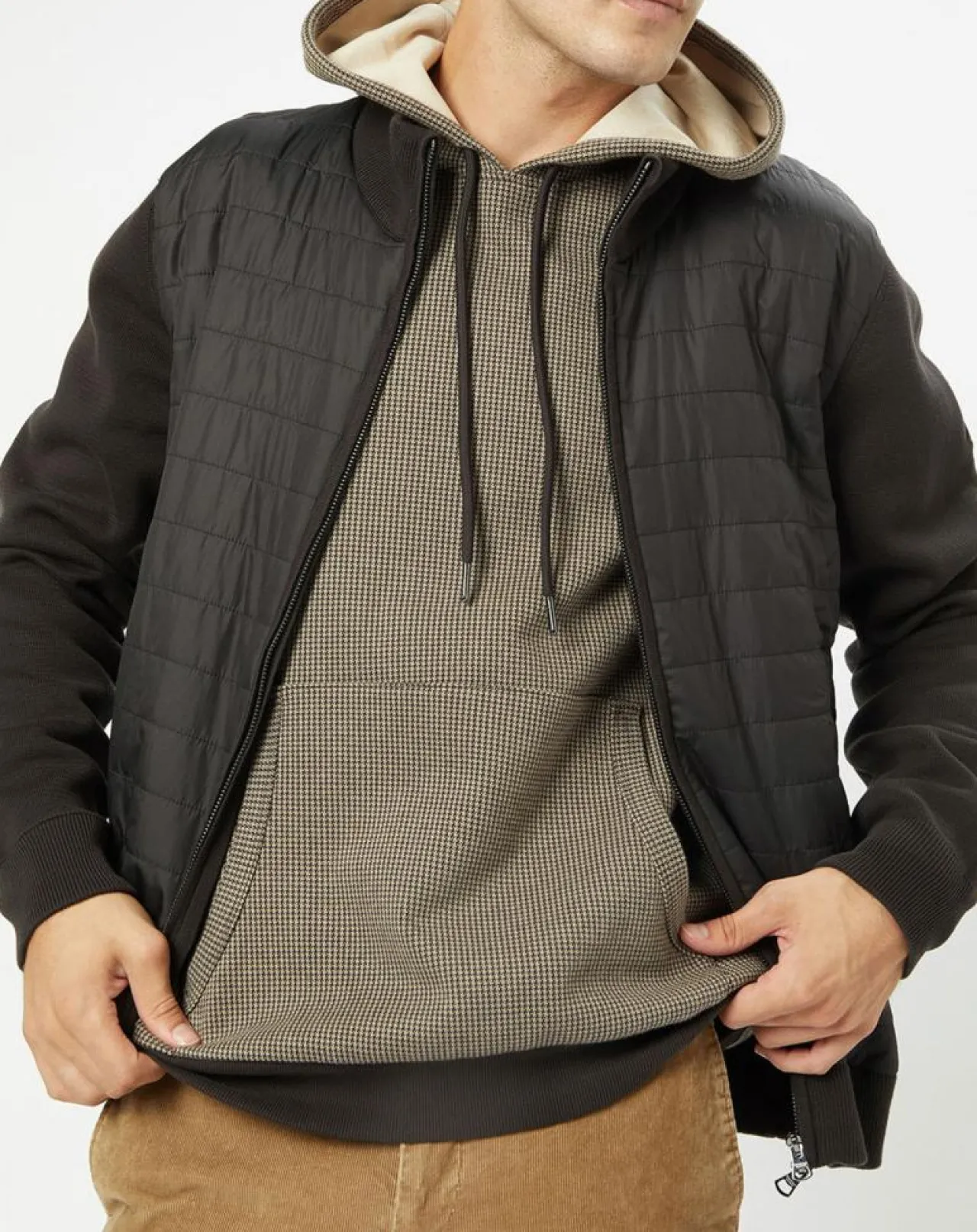 Doudoune Bi-matière Hybride Media noir/marron