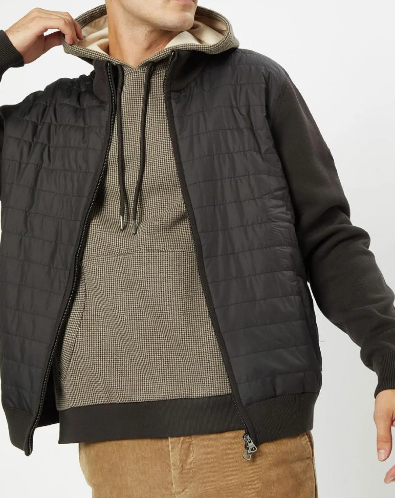 Doudoune Bi-matière Hybride Media noir/marron