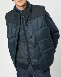 Doudoune bi-matière sans manches bleu marine