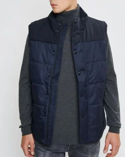 Doudoune bi-matière sans manches bleu marine