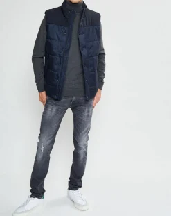 Doudoune bi-matière sans manches bleu marine