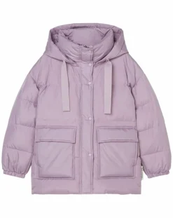 Doudoune courte à capuche violet clair