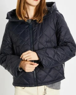 Doudoune Courte à Capuche bleu marine