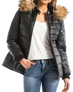 Doudoune en Cuir Adige noire