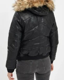 Doudoune en Cuir Kory noire