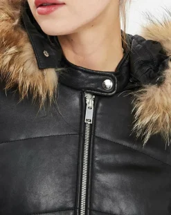 Doudoune en Cuir Kory noire