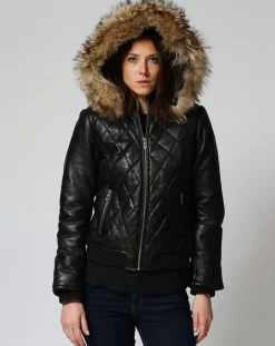 Doudoune en Cuir Nimba noire