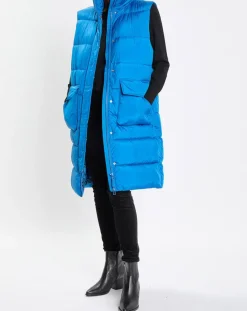 Doudoune longue sans manches bleue