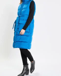 Doudoune longue sans manches bleue