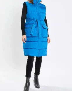 Doudoune longue sans manches bleue