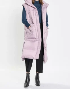 Doudoune longue sans manches 3 poches violet clair