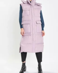 Doudoune longue sans manches 3 poches violet clair