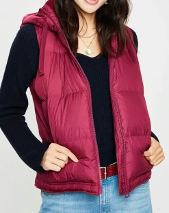 Doudoune sans manches à capuche bordeaux