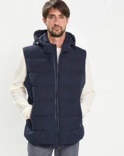 Doudoune sans manches à capuche bleue