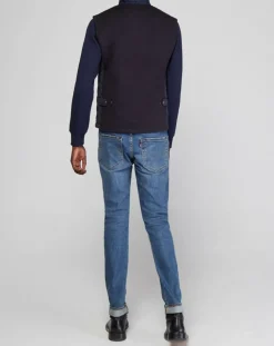 Doudoune sans manches bimatière bleue