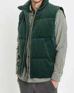 Doudoune sans manches en Velours milleraies 100% Coton Bio verte