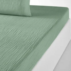 Drap housse 100% Gaze de coton bonnet 30 cm vert