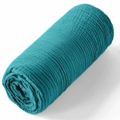 Drap housse 100% Gaze de coton bonnet 30 cm bleu