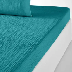 Drap housse 100% Gaze de coton bonnet 30 cm bleu