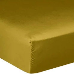 Drap housse satin de coton lavé bonnet 30 cm moutarde