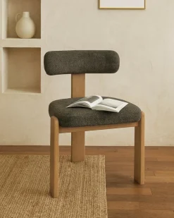 Elani - Chaise salle à manger en tissu gris piétement en bois blanchis