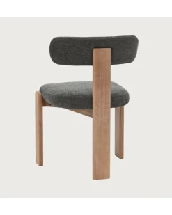 Elani - Chaise salle à manger en tissu gris piétement en bois blanchis