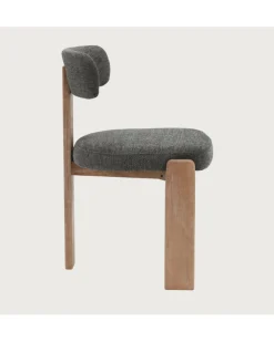 Elani - Chaise salle à manger en tissu gris piétement en bois blanchis