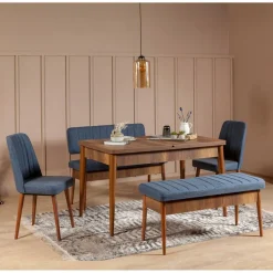 Ensemble table + 2 chaises + 2 bancs vina 1048 beige/bleu foncé