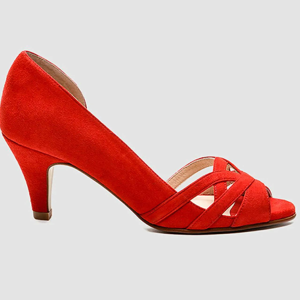 Escarpins en Velours de Cuir Laveda corail - Talon 7 cm