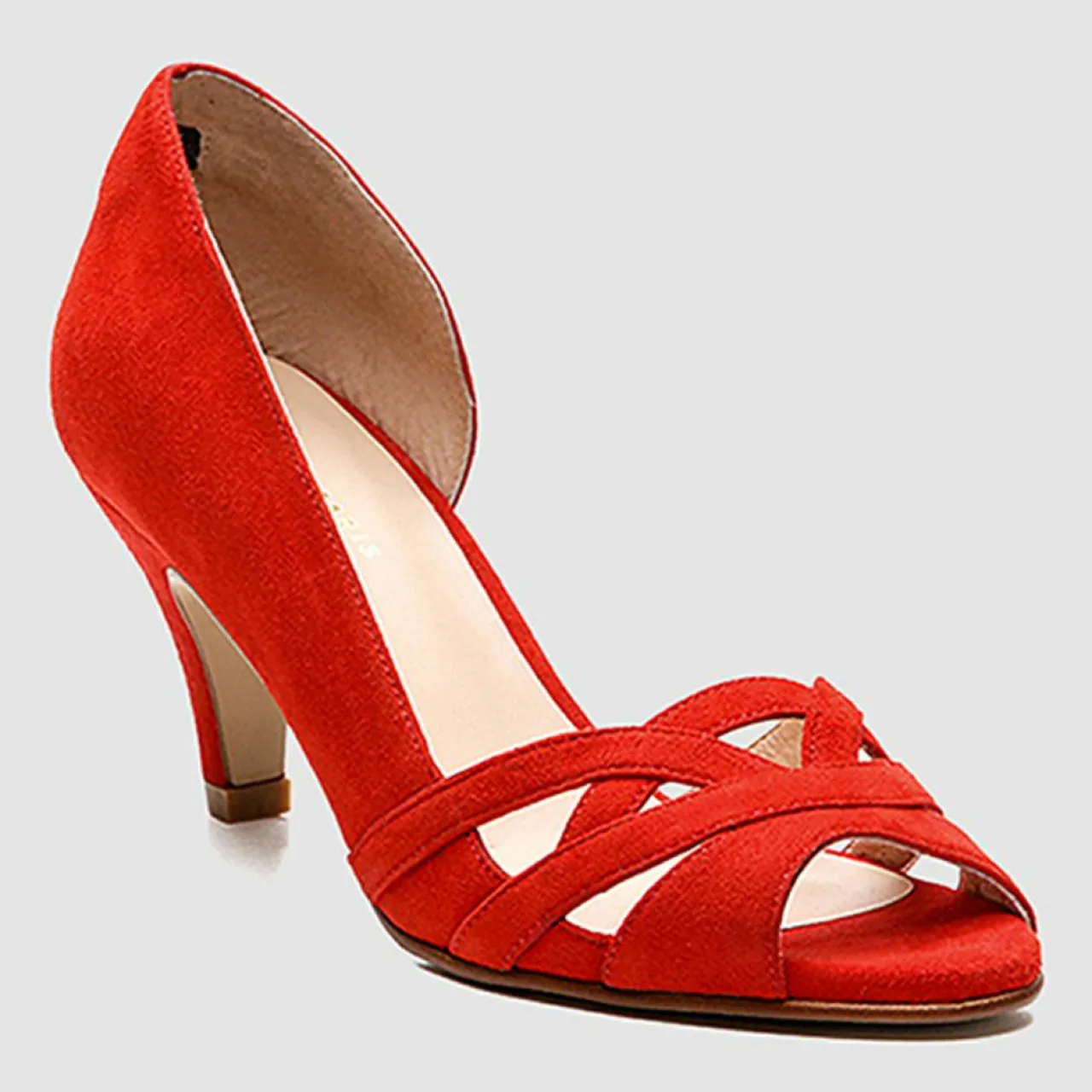 Escarpins en Velours de Cuir Laveda corail - Talon 7 cm