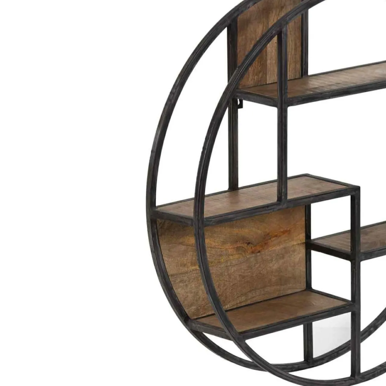 Etagere bois metal ronde manguier stockholm naturel ciré - 80x16x80 cm