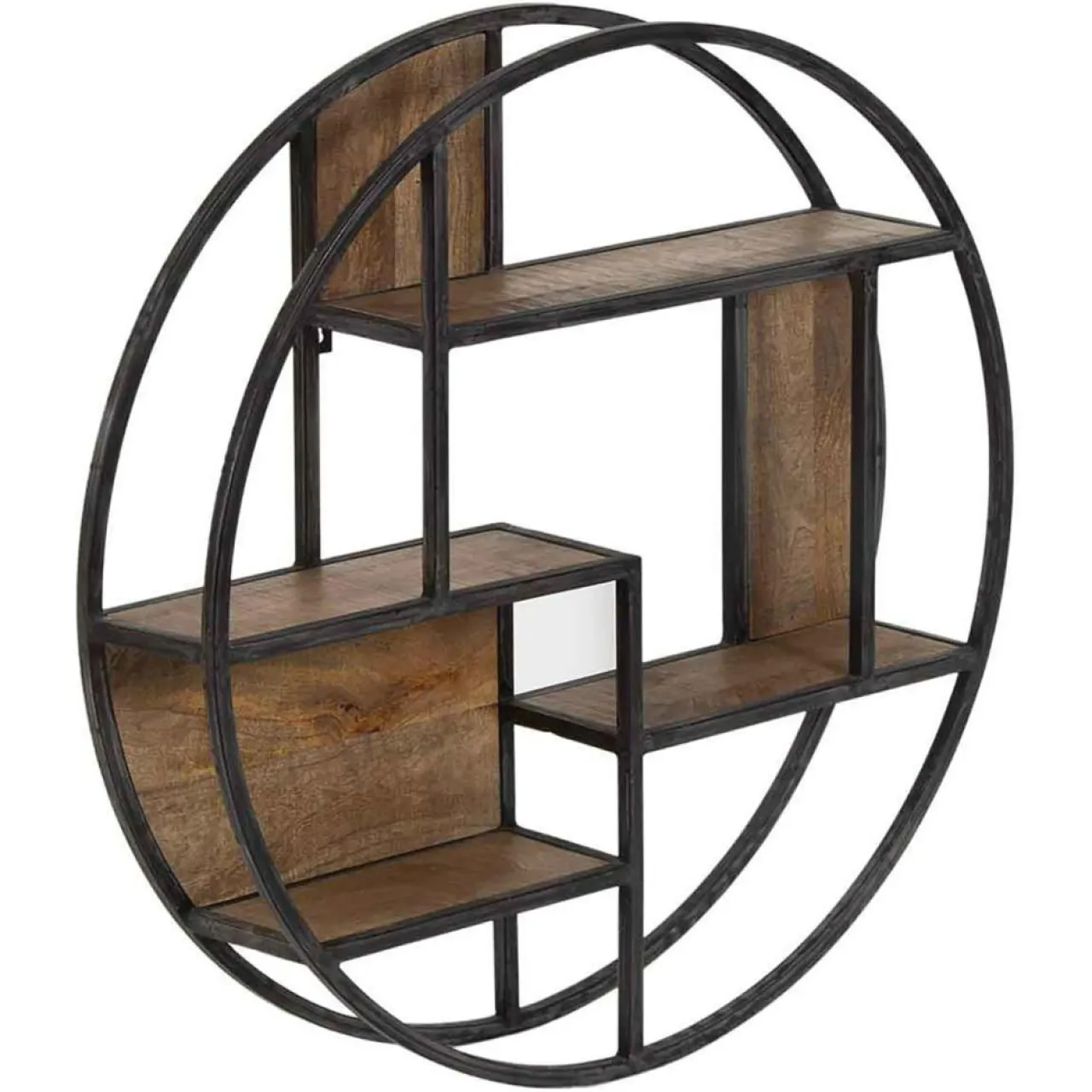 Etagere bois metal ronde manguier stockholm naturel ciré - 80x16x80 cm