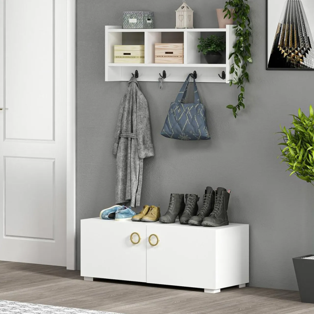 Etagère porte-manteau Star blanche - 75.6x35x22 cm