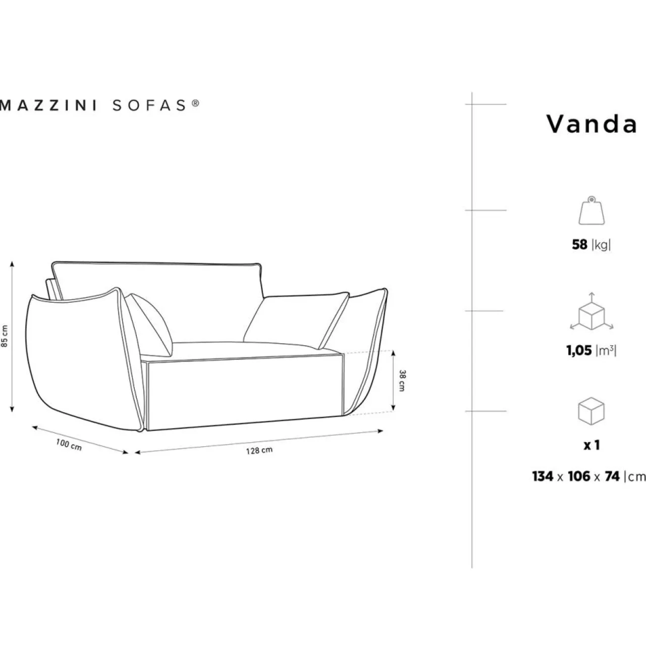 Fauteuil Vanda bleu roi - 128x100x85 cm