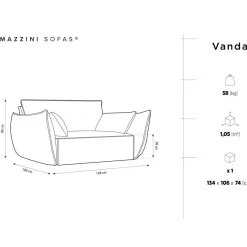 Fauteuil Velours Vanda noir - 128x100x85 cm
