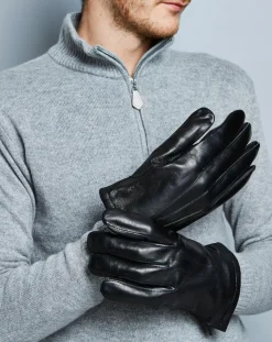 Gants en Cuir d'Agneau doublure maille noirs