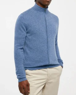 Gilet 100% Cachemire Zip Uni Nachgil bleu chiné