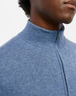 Gilet 100% Cachemire Zip Uni Nachgil bleu chiné