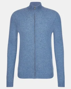 Gilet 100% Cachemire Zip Uni Nachgil bleu chiné