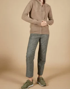 Gilet à capuche 100% Cachemire Blanche châtaigne/corail fluo