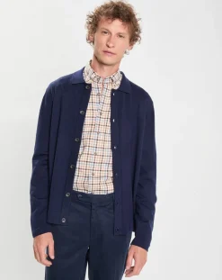 Gilet 100% Laine Mérinos façon veste bleu marine